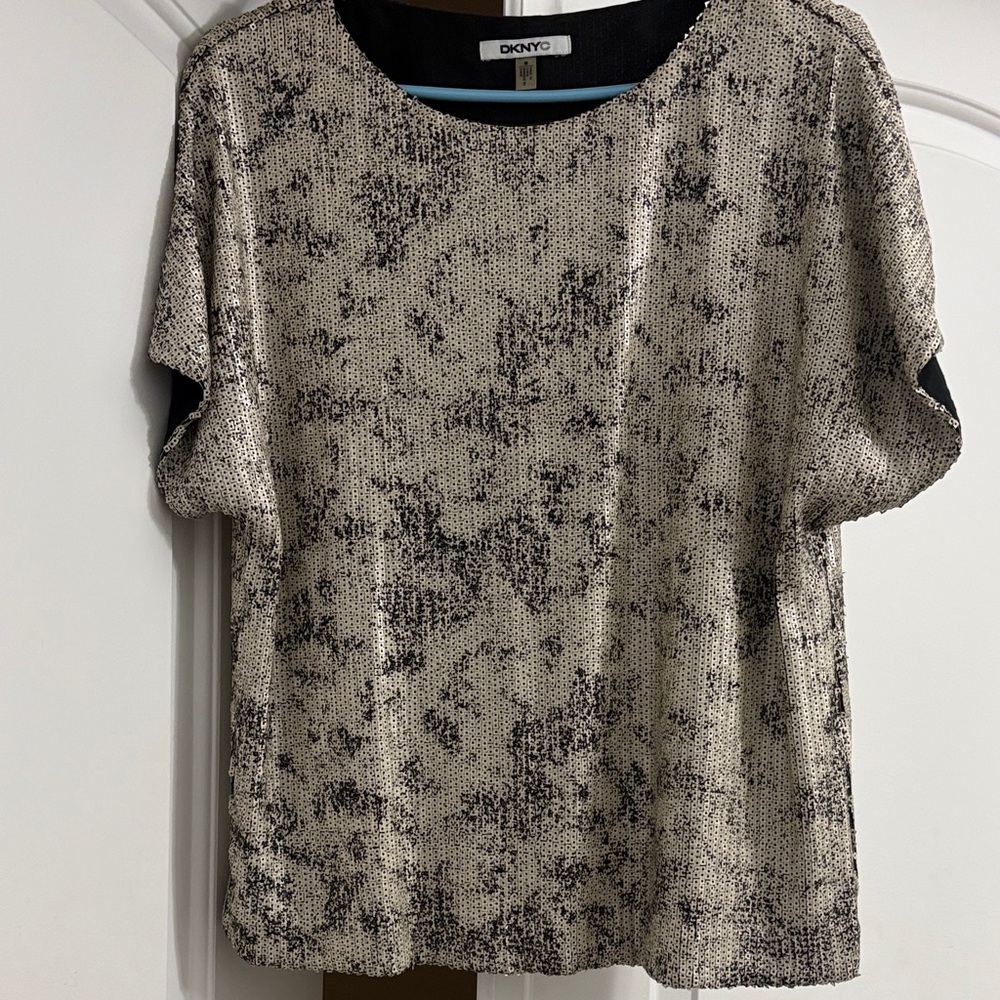 DKNY Speckled Black and Cream Blouse